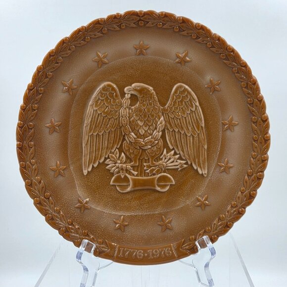 Fenton Bicentennial Eagle Daniel Webster Plate Chocolate Milk Glass Bicentennial - Picture 1 of 8